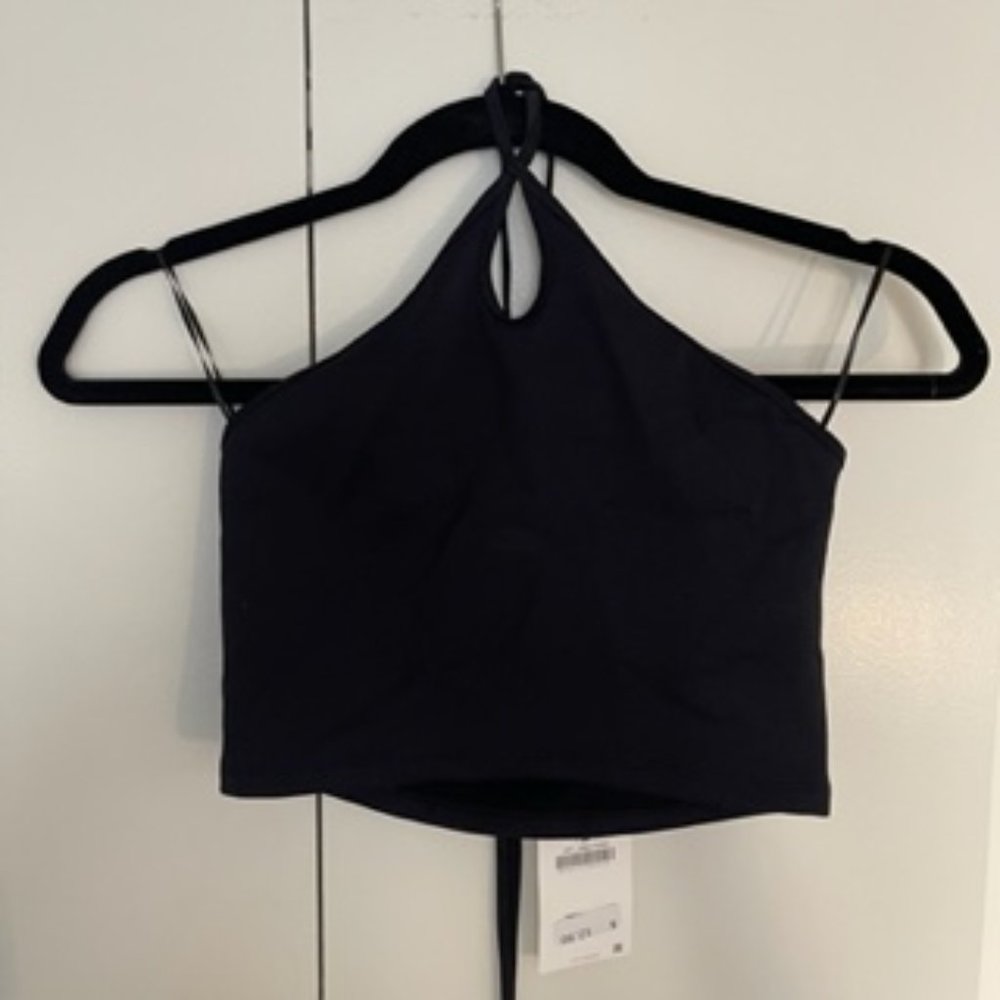 zara black ribbed halter crop top
